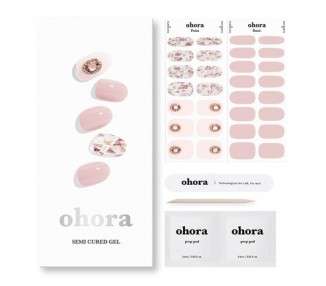 ohora Semi Cured Gel Nail Strips N Audrey - Works with Any Nail Lamps Salon-Quality Long Lasting Easy to Apply & Remove - Includes 2 Prep Pads Nail File & Wooden Stick Pink