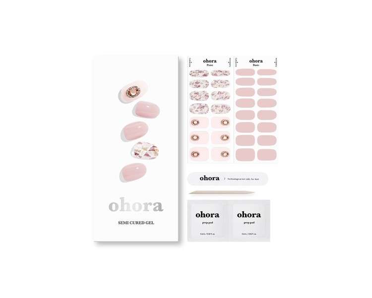 ohora Semi Cured Gel Nail Strips N Audrey - Works with Any Nail Lamps Salon-Quality Long Lasting Easy to Apply & Remove - Includes 2 Prep Pads Nail File & Wooden Stick Pink
