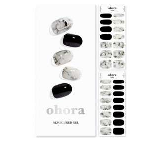ohora Semi Cured Gel Nail Strips N Marble Stone - Works with Any Nail Lamps Salon-Quality Long Lasting Easy to Apply & Remove - Includes 2 Prep Pads Nail File & Wooden Stick Black