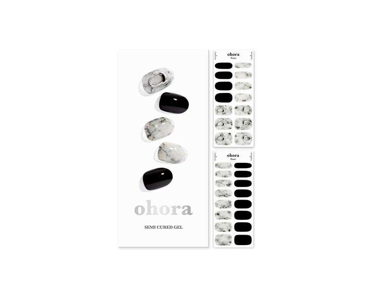 ohora Semi Cured Gel Nail Strips N Marble Stone - Works with Any Nail Lamps Salon-Quality Long Lasting Easy to Apply & Remove - Includes 2 Prep Pads Nail File & Wooden Stick Black