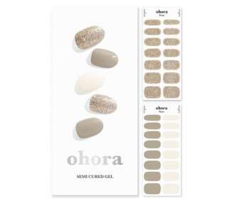 ohora Semi Cured Gel Nail Strips N Gold Coast - Salon-Quality Long Lasting Easy to Apply and Remove Glitter - Includes 2 Prep Pads Nail File and Wooden Stick