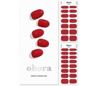 ohora Semi Cured Gel Nail Strips N Addict - Works with Any Nail Lamps Salon-Quality Long Lasting Easy to Apply & Remove - Includes 2 Prep Pads Nail File & Wooden Stick Red
