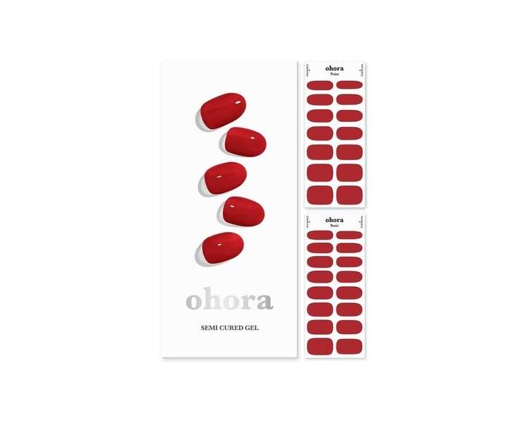 ohora Semi Cured Gel Nail Strips N Addict - Works with Any Nail Lamps Salon-Quality Long Lasting Easy to Apply & Remove - Includes 2 Prep Pads Nail File & Wooden Stick Red
