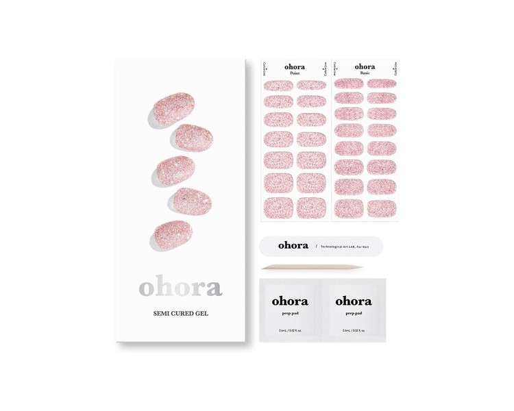 ohora Semi Cured Gel Nail Strips N Pixie Dust - Works with Any Nail Lamps Salon-Quality Long Lasting Easy to Apply & Remove - Includes 2 Prep Pads Nail File & Wooden Stick