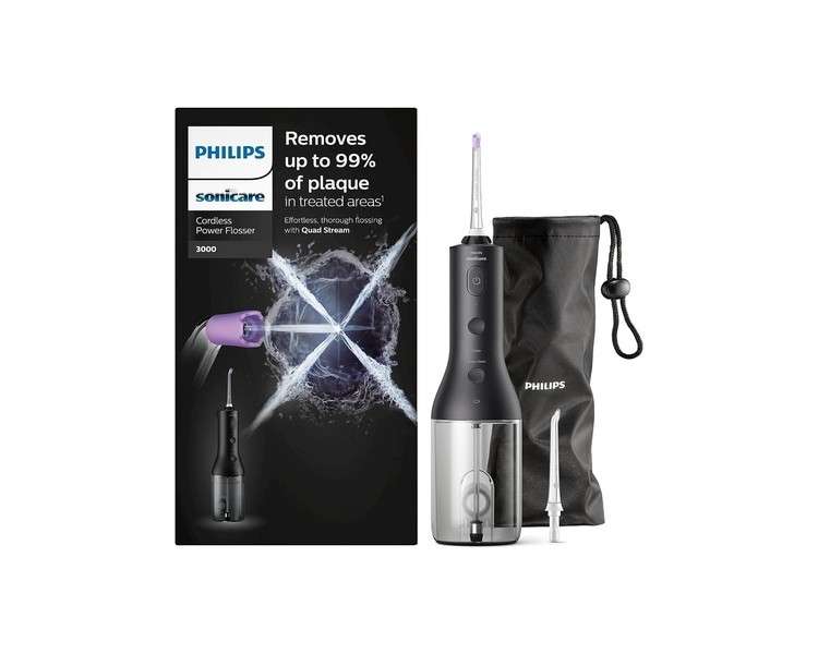 Philips Sonicare Wireless Power Flosser 3000 Water Flosser for Teeth and Gum Care in Black Model HX3826/33