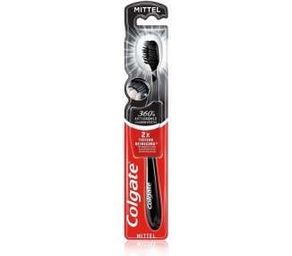 Colgate Toothbrush 360 Activated Carbon Medium 1 Piece - Manual Toothbrush Cleans Teeth Tongue Cheeks and Gums with Medium Hard Bristles