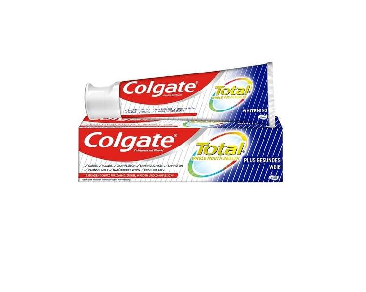 Colgate Total Plus Healthy White Toothpaste 75ml - Superior Protection for Teeth, Tongue, Cheeks & Gums