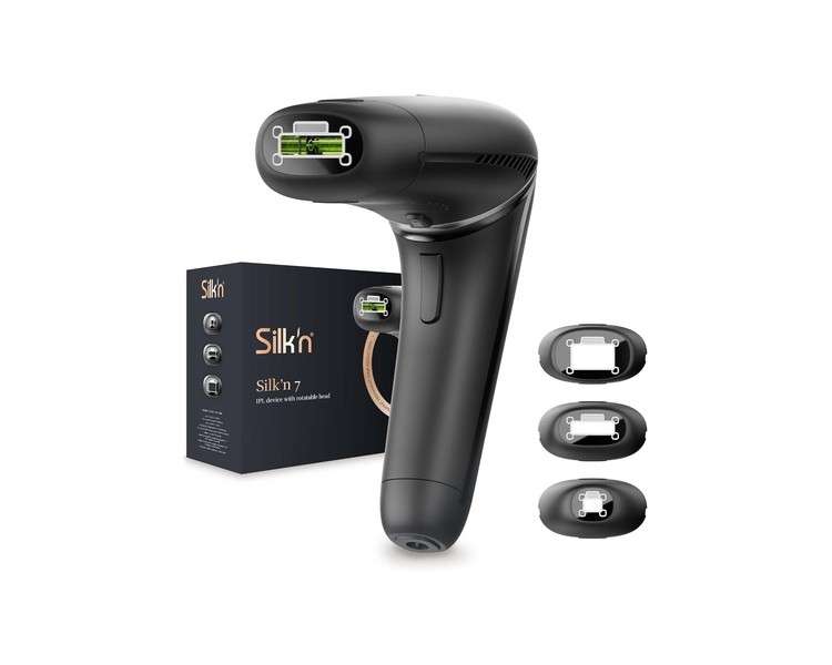 Silk'n 7 IPL Device with Rotating Head Permanent Hair Reduction 600000 Light Pulses for Light to Dark Skin Three Attachments Extra Fast Application