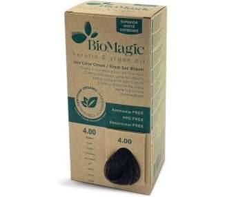 BioMagic Permanent Hair Color Keratin & Argan Oil Line Ammonia Free Hair Dye with Certified Organic Ingredients 4.00 Brown