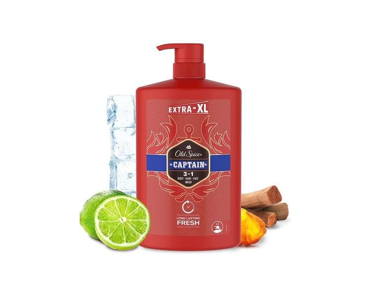Old Spice Captain Shower Gel & Shampoo For Men 1000ml 3-in-1 Body-Hair-Face Wash Long-lasting Fresh
