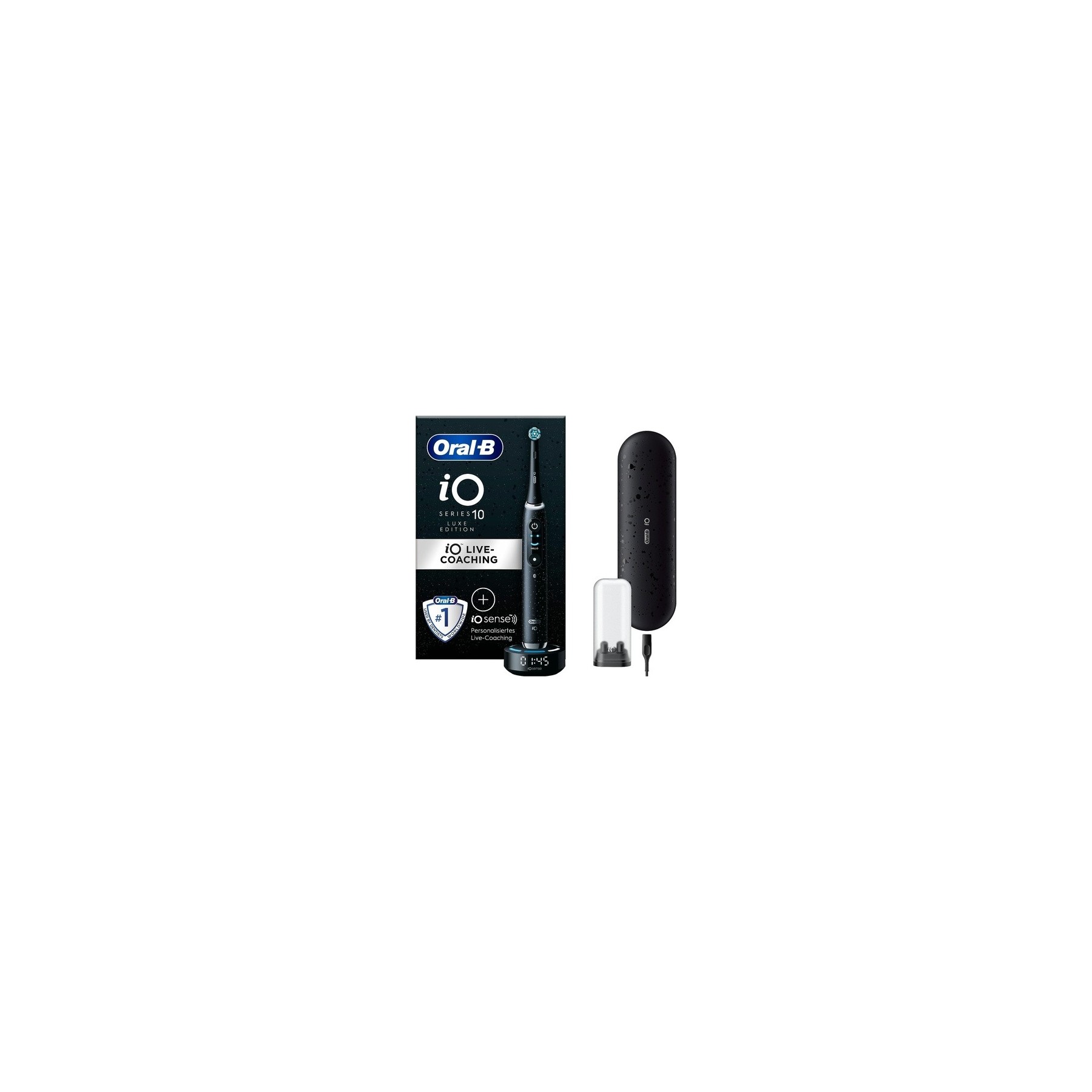 Oral-B iO Series 10 Luxe Edition Electric Toothbrush with 7 Cleaning Modes, Magnet Technology and 3D Analysis, Color Display and Travel Charging Case - Cosmic Black