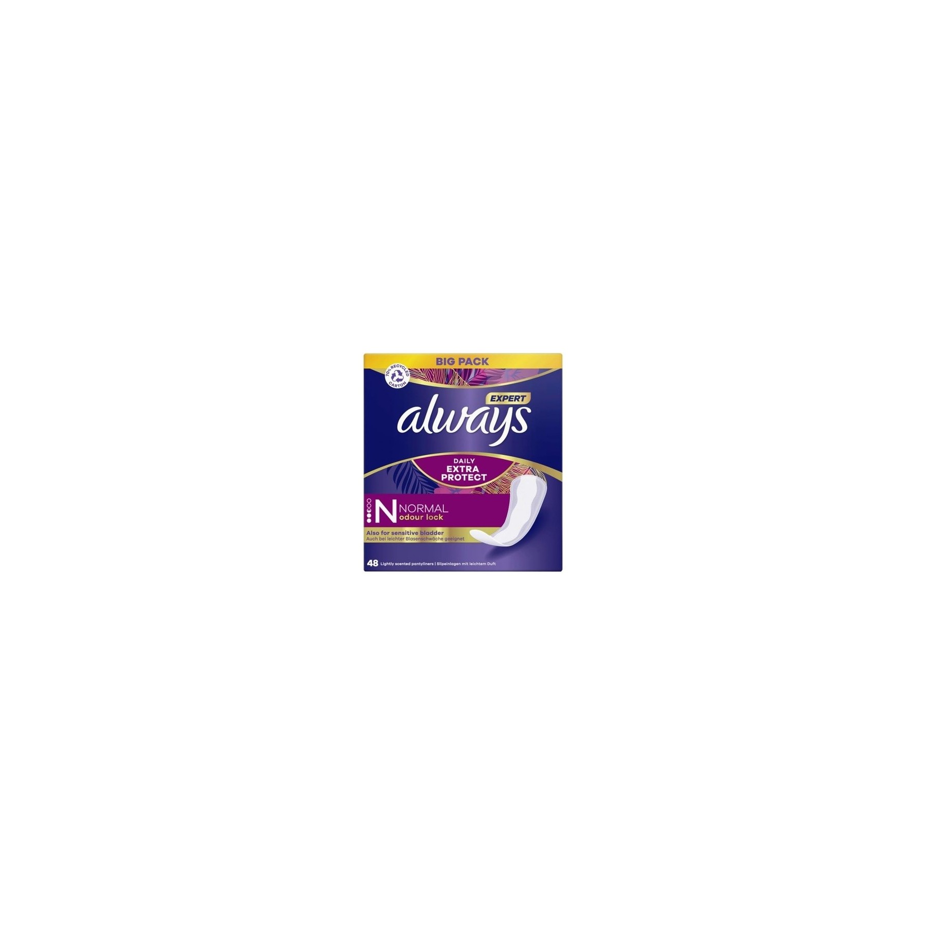 Always Expert Daily Extra Protection Normal Pantyliners 48 Pack Odor-Neutralizing Also for First Signs of Bladder Weakness
