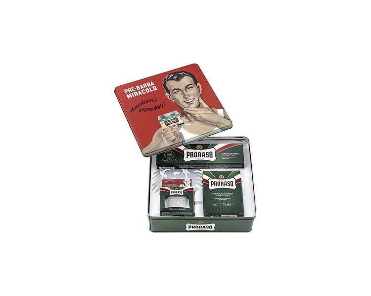 Proraso Shaving Kit for Men Refreshing and Toning Pre-Shave Cream Shaving Cream Tube and After Shave Balm in Vintage Gino Tin All Skin Types