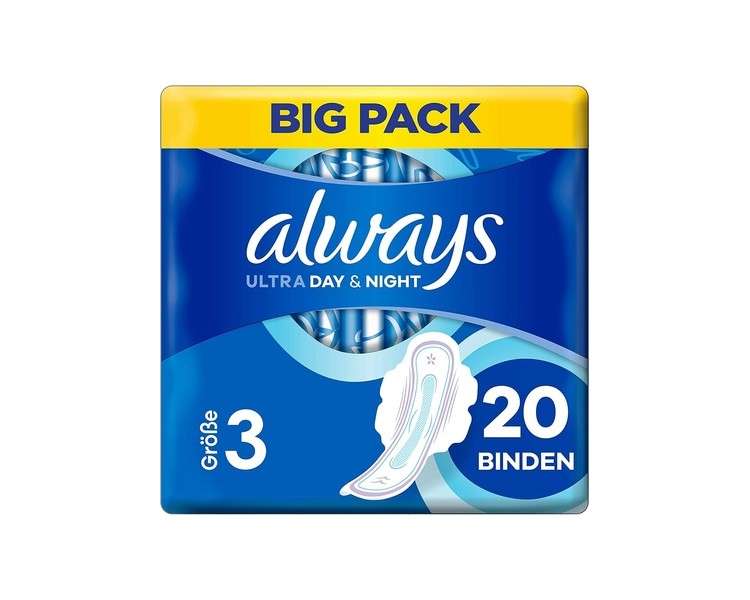 Always Ultra Pads Women's Size 3, Day & Night 20 Pads with Wings