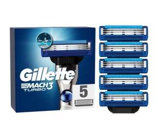 Gillette Mach3 Turbo Razor Blades 5 Replacement Blades for Men's Wet Shaver with 3-Blade