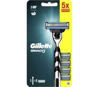 Gillette Mach3 Razor Handle for Men with 5 Replacement Blades