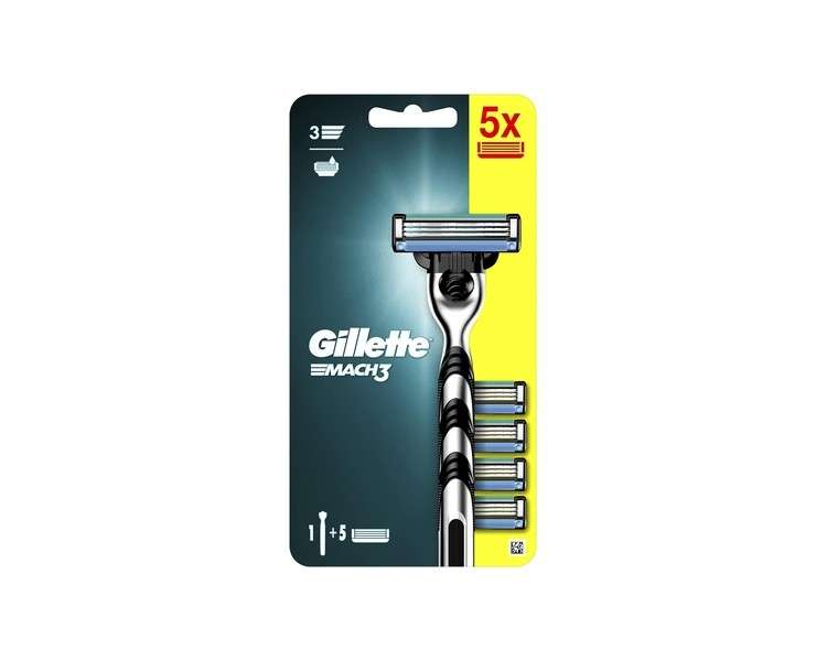 Gillette Mach3 Razor Handle for Men with 5 Replacement Blades