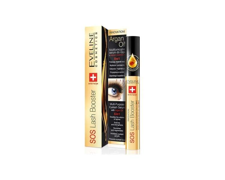 Eveline Cosmetics SOS Eyelash Serum for Lengthening and Thickening 10ml with Argan Oil - Dermatologically Tested