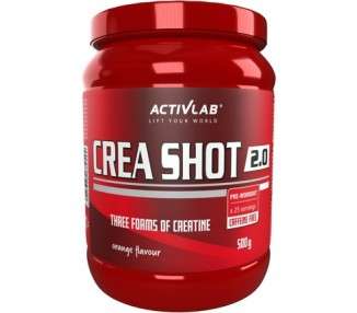 Activlab Crea Shot 2.0 Pre-Workout Powder 500g - No Caffeine - Boosts Performance - Reduces Fatigue - Creatine Beta-Alanine Taurine B-Vitamins Arginine Citrulline Malate Glutamine Orange