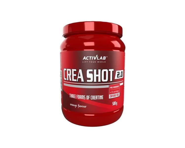 Activlab Crea Shot 2.0 Pre-Workout Powder 500g - No Caffeine - Boosts Performance - Reduces Fatigue - Creatine Beta-Alanine Taurine B-Vitamins Arginine Citrulline Malate Glutamine Orange