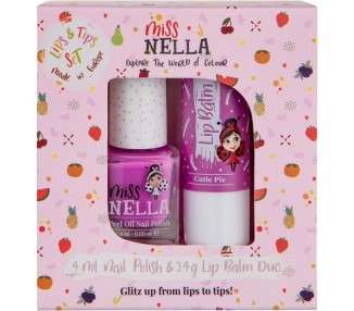 Miss Nella Nail Polish and Lip Balm Set Blueberry Smoothie Nail Polish for Kids with Peel-Off Water Based Formula and Cutie Pie Purple Hypoallergenic Lip Balm - 2 Count