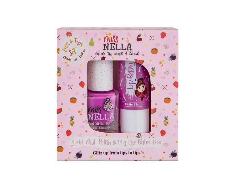 Miss Nella Nail Polish and Lip Balm Set Blueberry Smoothie Nail Polish for Kids with Peel-Off Water Based Formula and Cutie Pie Purple Hypoallergenic Lip Balm - 2 Count