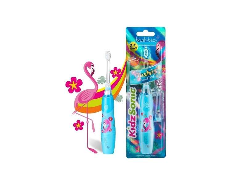 Brush Baby KidzSonic Toddler and Kid Electric Toothbrush for Ages 3+ Years - Disco Lights, Gentle Vibration, and Smart Timer - Flamingo