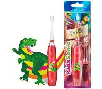Brush Baby KidzSonic Toddler and Kid Electric Toothbrush for Ages 2-9 - Disco Lights, Gentle Vibration, and Smart Timer - Dinosaur