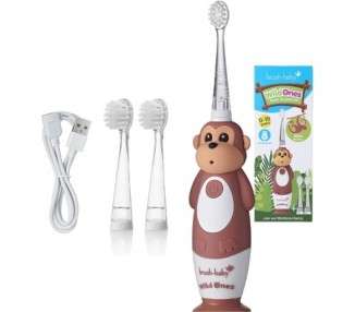 Brush-Baby WildOnes Kids Electric Rechargeable Toothbrush 1 Handle Brush Head USB Charging Cable for Ages 0-10 Monkey