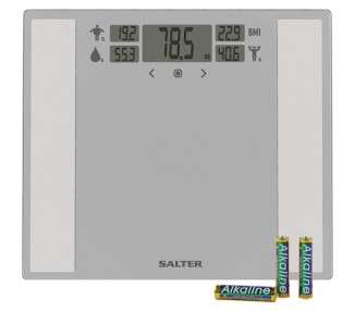 Salter 9185 SV3R Dashboard Analyser Scale with LCD Display - Measures Weight, Body Fat/Water, Bone/Muscle Mass, BMI and BMR - 12 User Memory - Athlete Mode - Ultra Slim - Silver