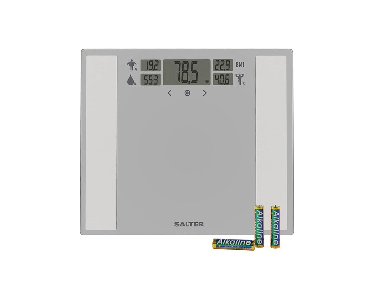 Salter 9185 SV3R Dashboard Analyser Scale with LCD Display - Measures Weight, Body Fat/Water, Bone/Muscle Mass, BMI and BMR - 12 User Memory - Athlete Mode - Ultra Slim - Silver