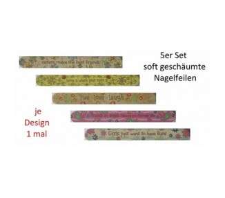 JEAN Soft Foam Nail Files 5-Piece Set with Flowers and Quotes at wellnes.fit
