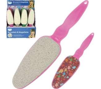 XL Pumice Stone and Nail File with Handle for Soft Corns 26x6x2 Inches Pink