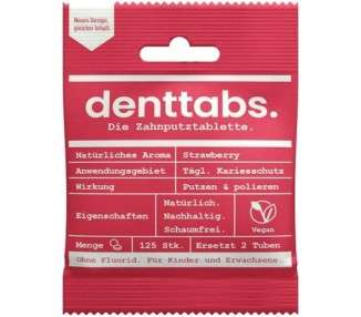 Children's Strawberry Toothbrush Tablets Plastic-Free Without Fluoride 125 Tablets