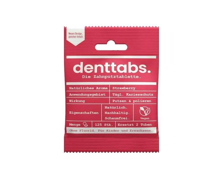 Children's Strawberry Toothbrush Tablets Plastic-Free Without Fluoride 125 Tablets