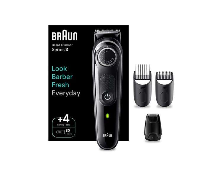 Braun Beard Trimmer Series 3 BT3440 Men's Trimmer with Ultra Sharp Blade 40 Length Settings Rechargeable with 80 Minutes Wireless Running Time