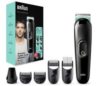 Braun Multi-Grooming-Kit 3 6-in-1 Beard Trimmer and Hair Clipper for Men 5 Attachments MGK3321 Black/Green