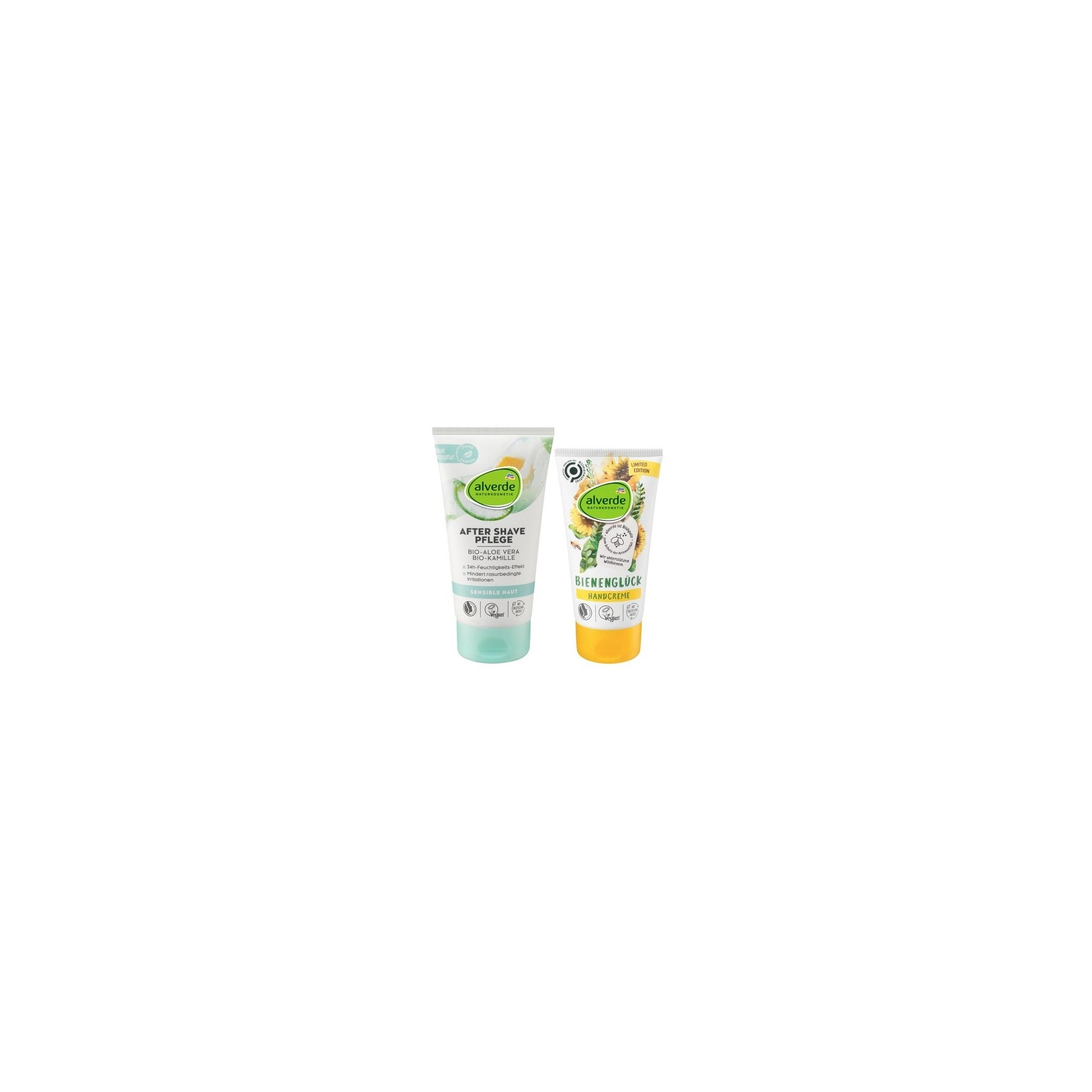 Alverde Naturkosmetik Skin Care Set: Aloe Vera & Chamomile After Shave Lotion 150ml + Bee Luck Moisturizing Olive Oil Hand Cream 75ml