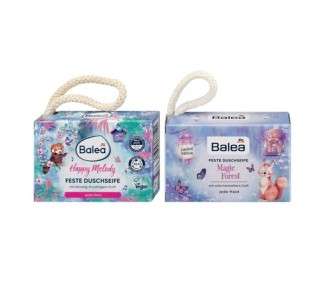 Balea Solid Body Care Set: Happy Melody Shower Soap with Floral-Fruity Scent 100g + Magic Forest Shower Soap with Enchanting Scent 100g