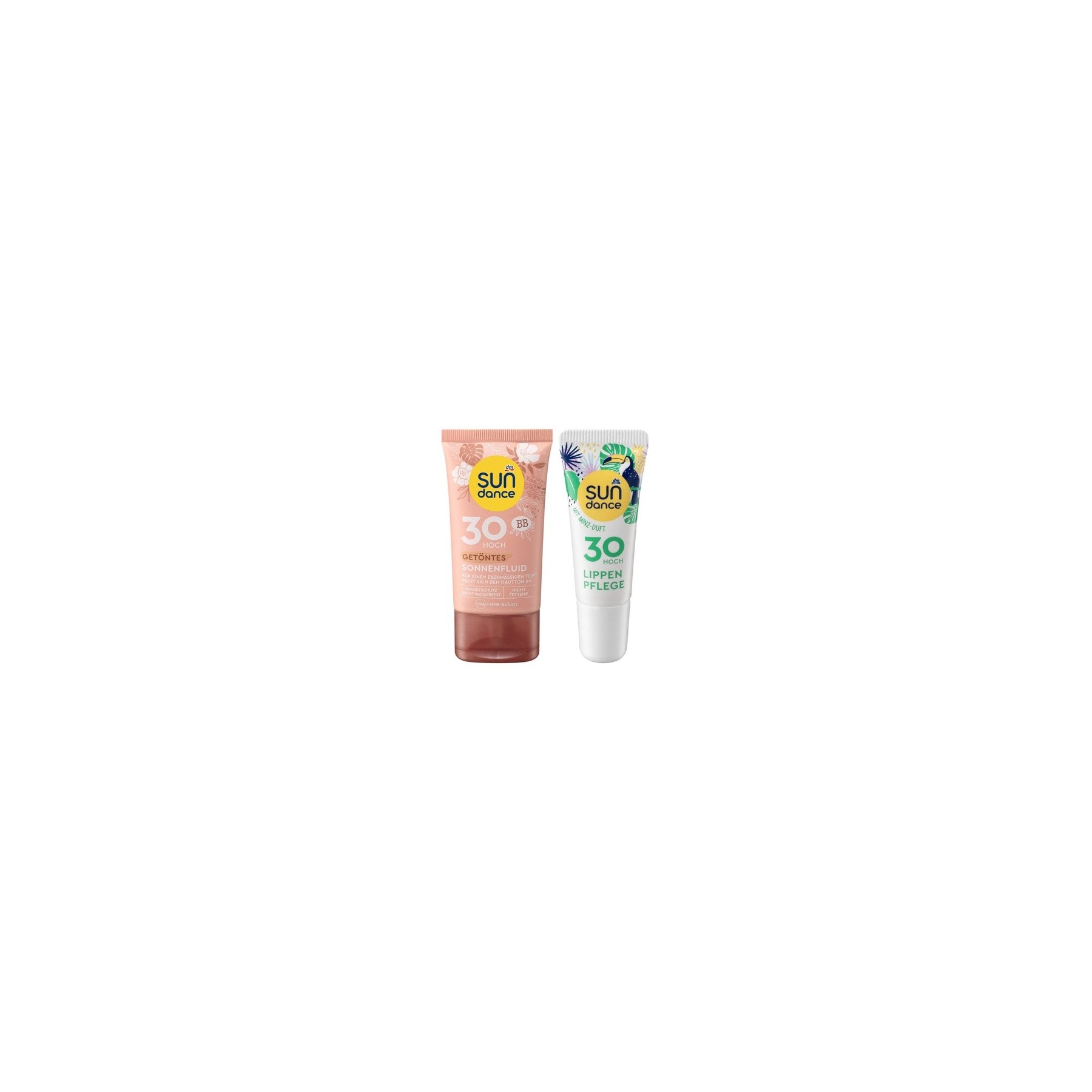 SUNDANCE Sunscreen Set: Tinted Sun Fluid SPF 30 for Even Skin Tone 50ml + Mint Lip Care SPF 30 10ml