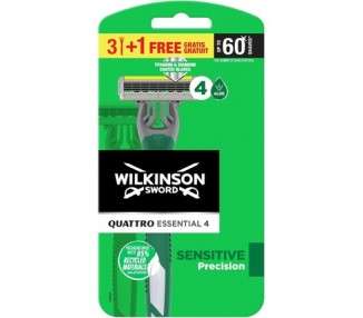 Wilkinson Sword Quattro Essential 4 Sensitive Disposable Razor for Men - Pack of 4