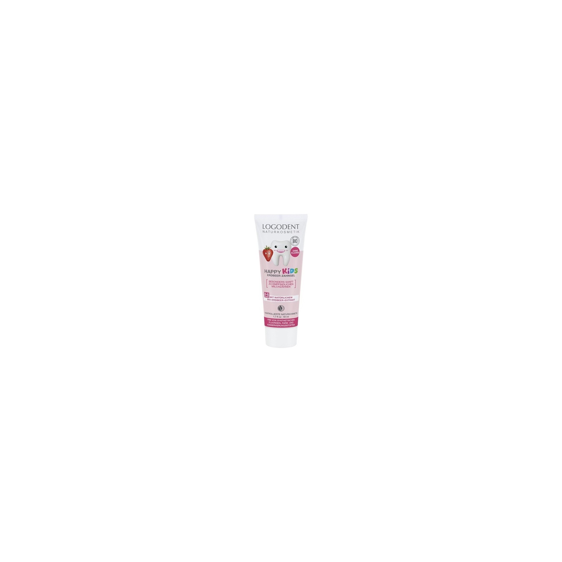 LOGONA Naturkosmetik Happy Kids Strawberry Tooth Gel for Healthy and Strong Milk and Children's Teeth 50ml