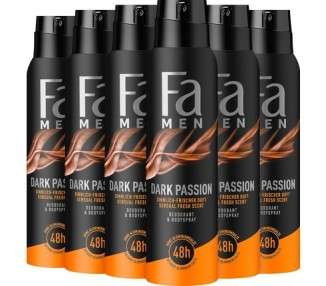 Fa Men Dark Passion Deodorant & Bodyspray 48h Protection 150ml - Pack of 6