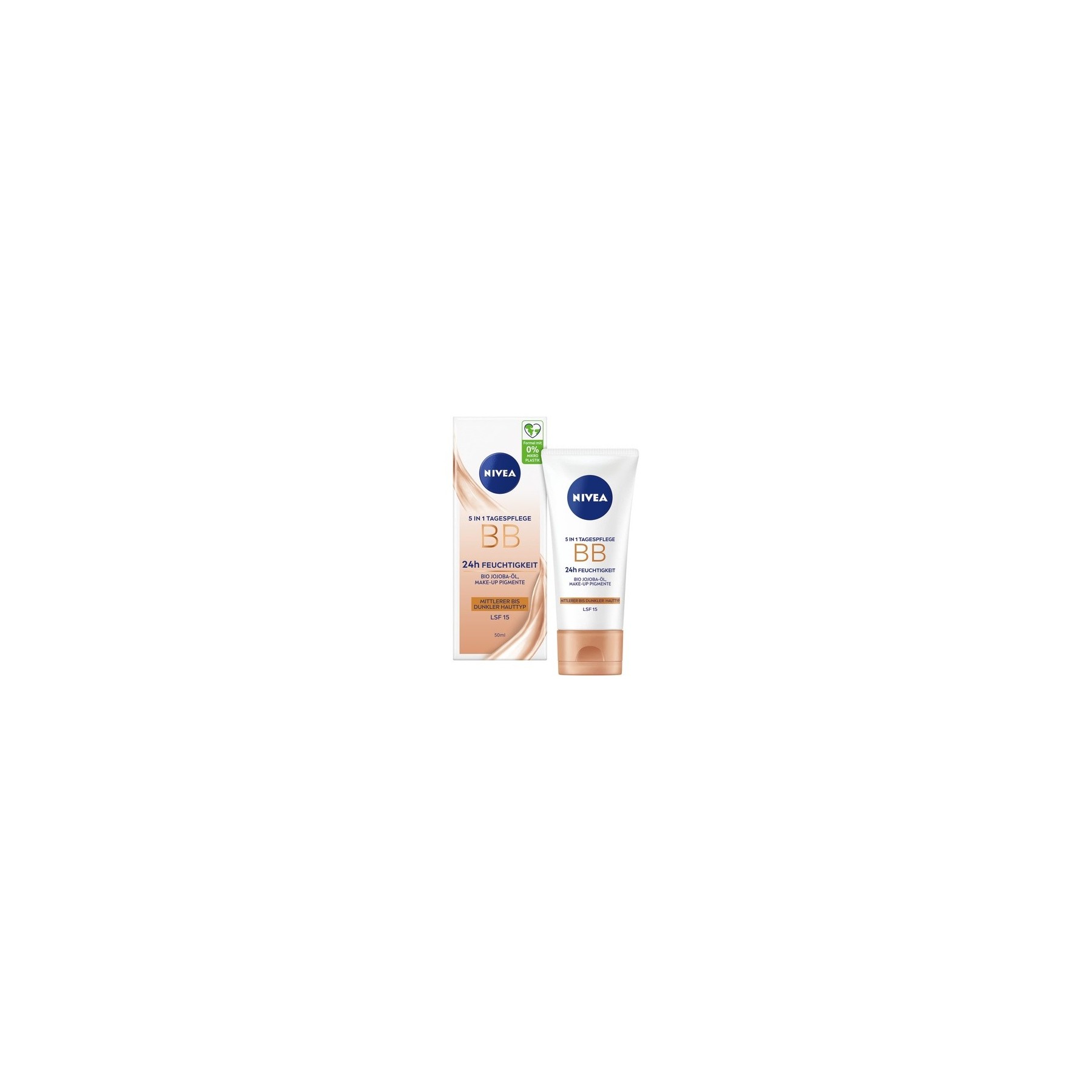 NIVEA 5 IN 1 Day Care BB 24h Moisture SPF 15 Tinted Cream for Medium to Dark Skin Types with Organic Jojoba Oil and Makeup Pigments