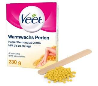 Veet Wax Beads with Beeswax for Electric Wax Warmers or Water Baths 230g with Wooden Spatula
