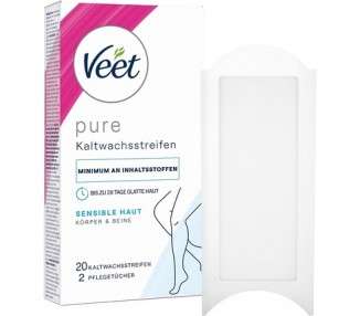 Veet PURE Cold Wax Strips Suitable for Sensitive Skin Legs & Body 20 Strips