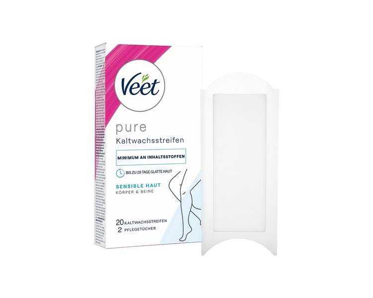 Veet PURE Cold Wax Strips Suitable for Sensitive Skin Legs & Body 20 Strips
