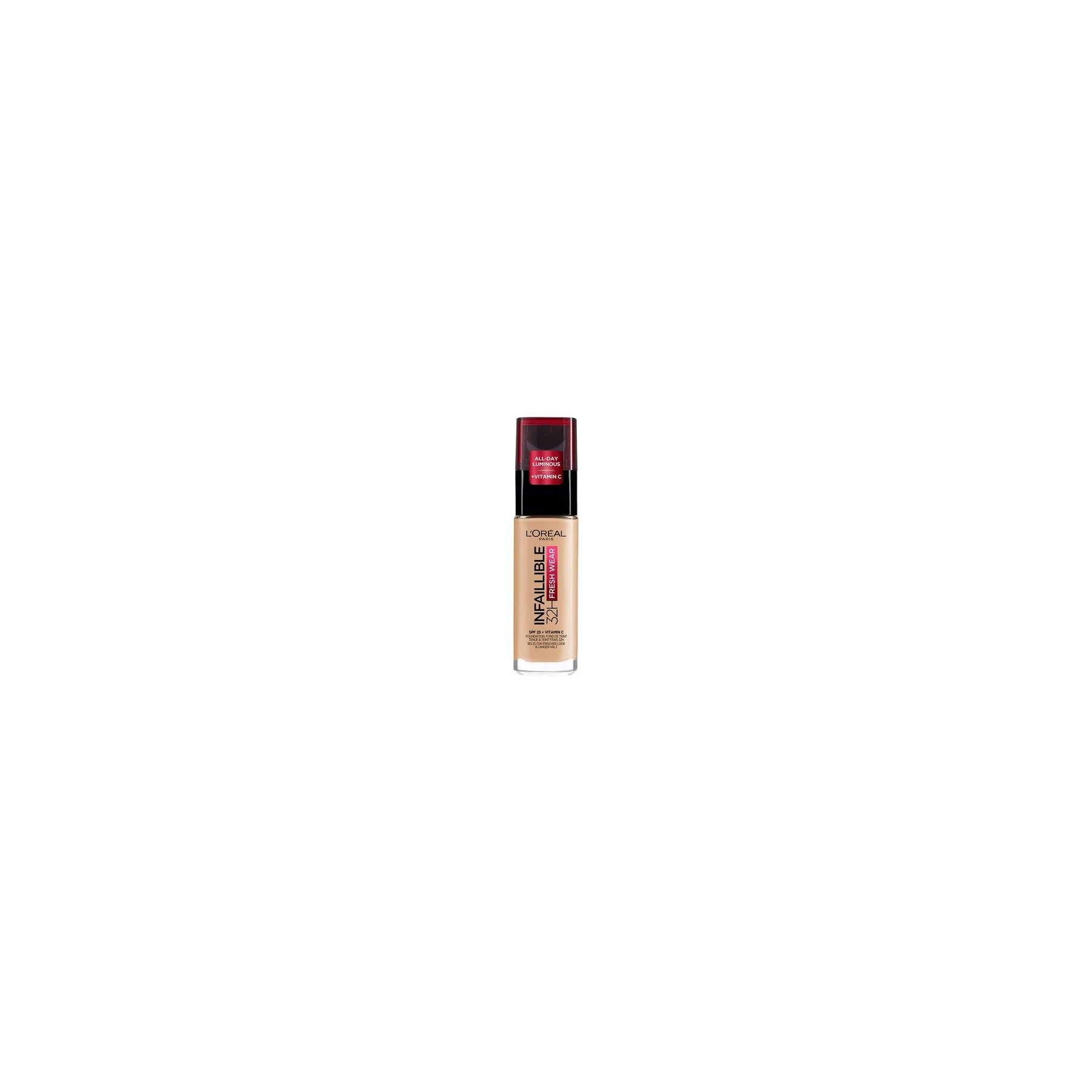 L'Oréal Paris Infallible 32H Fresh Wear Foundation Full Coverage Longwear Weightless Smooth Finish Water-proof Transfer-proof with Vitamin C SPF 25 30ml 120 Golden Vanilla