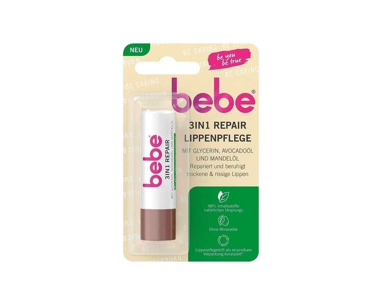 bebe 3-in-1 Repair Lip Balm with Glycerin, Avocado Oil and Almond Oil