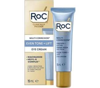 RoC Multi Correxion Even Tone + Lift Eye Cream Brightening and Dark Circle Solution Anti-Aging Eye Formula Visibly Reduces Fine Lines and Wrinkles Niacinamide and Hexyl-R Complex 15ml